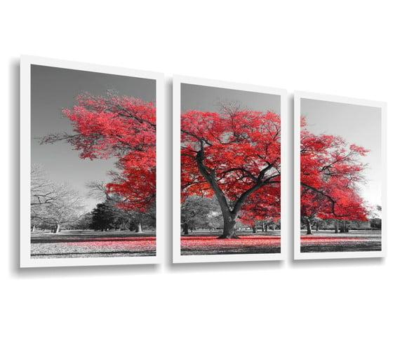 Kit 3 Quadros Decorativos Arvore Da Vida Vermelha Moldura