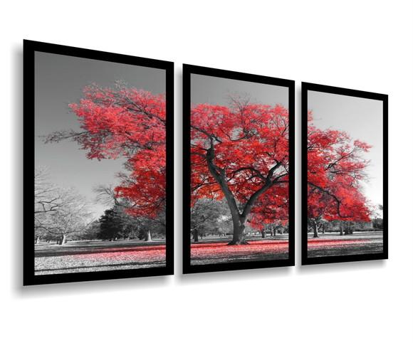 Kit 3 Quadros Decorativos Arvore Da Vida Vermelha Molduras