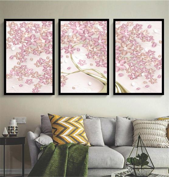 Kit 3 Quadros Decorativos Arvore Flor De Cerejeira Moldura