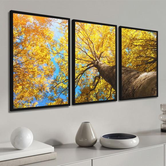 Kit 3 Quadros Decorativos Arvore Ipê Amarelo Moderno Moldura