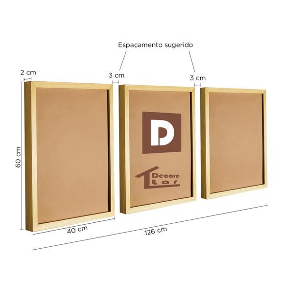 Kit 3 Quadros Decorativos Arvore Preto e Branco Com Moldura