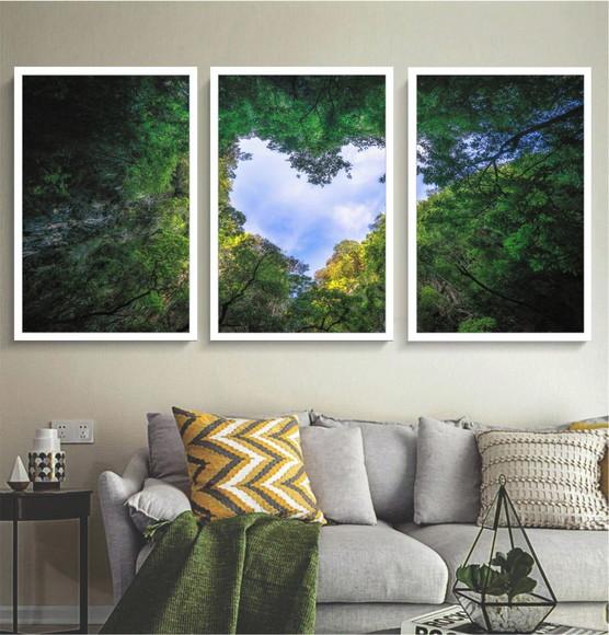 Kit 3 Quadros Decorativos Arvore Verde Paisagem Com Moldura