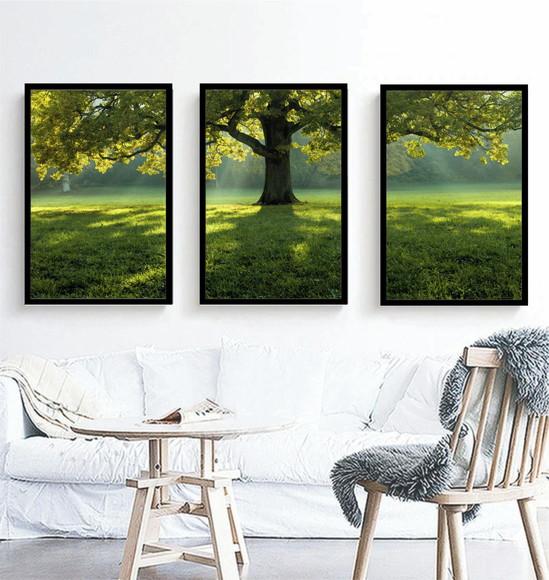 Kit 3 Quadros Decorativos Arvore Verde Paisagem Com Moldura