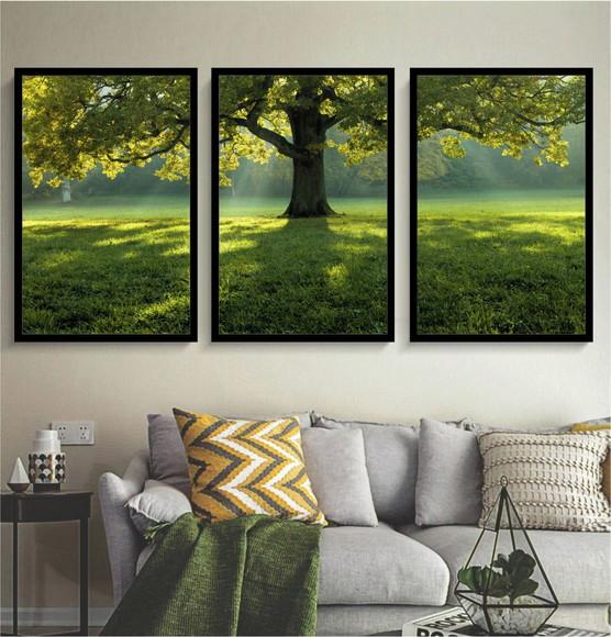 Kit 3 Quadros Decorativos Arvore Verde Paisagem Com Moldura