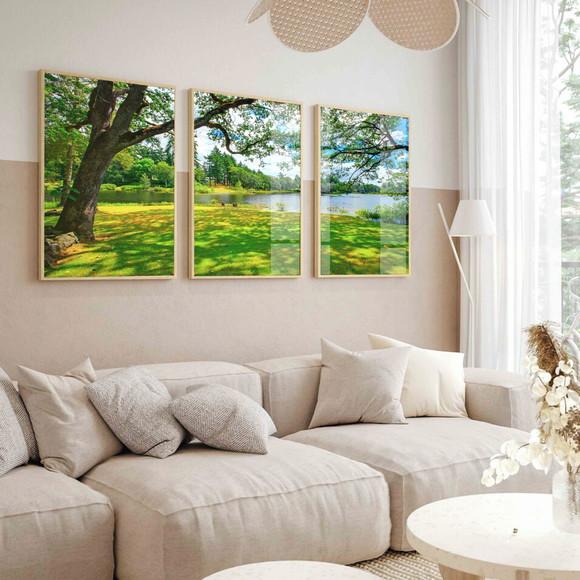 Kit 3 Quadros Decorativos Arvore Verde Paisagem com Vidro