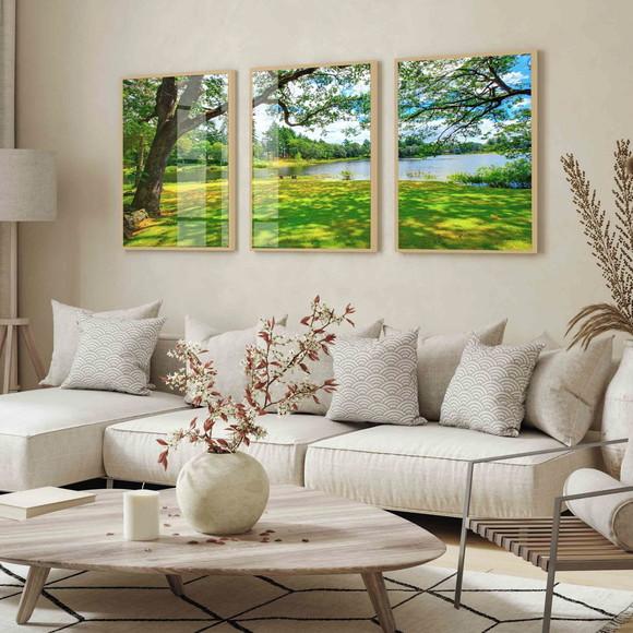 Kit 3 Quadros Decorativos Arvore Verde Paisagem com Vidro