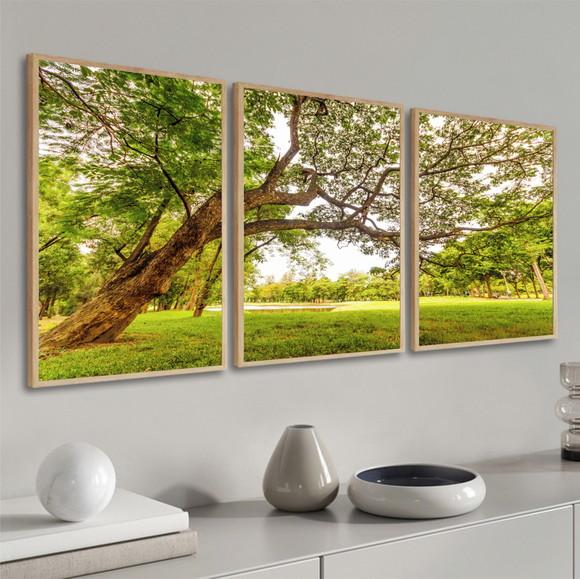 Kit 3 Quadros Decorativos Arvore Verde Para Sala Com Moldura