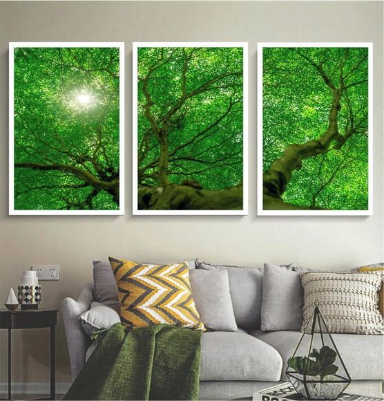 Kit 3 Quadros Decorativos Arvore Verde Paisagem Floresta
