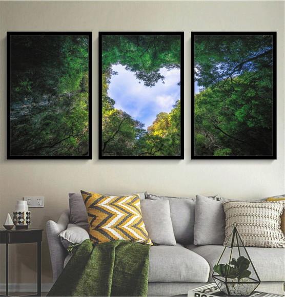 Kit 3 Quadros Decorativos Arvore Verde Para Sala Com Moldura