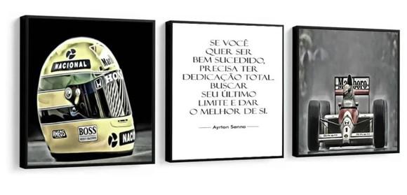 Kit 3 Quadros Decorativos Ayrton Senna Piloto Sala Quarto