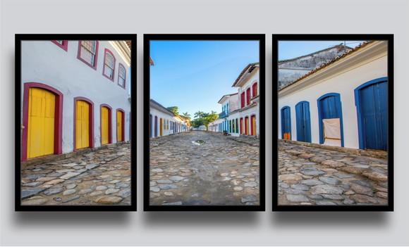 Kit 3 Quadros Decorativos Bahia Cidade Histórica Com Moldura