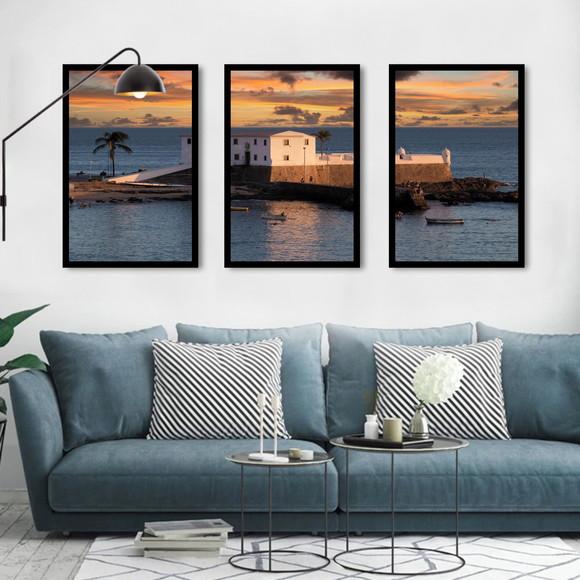 Kit 3 Quadros Decorativos Bahia Praia Do Forte Com Moldura