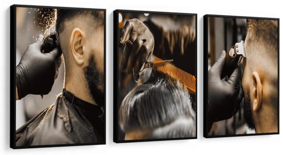 Kit 3 Quadros Decorativos Barbearia Masculino Com Moldura