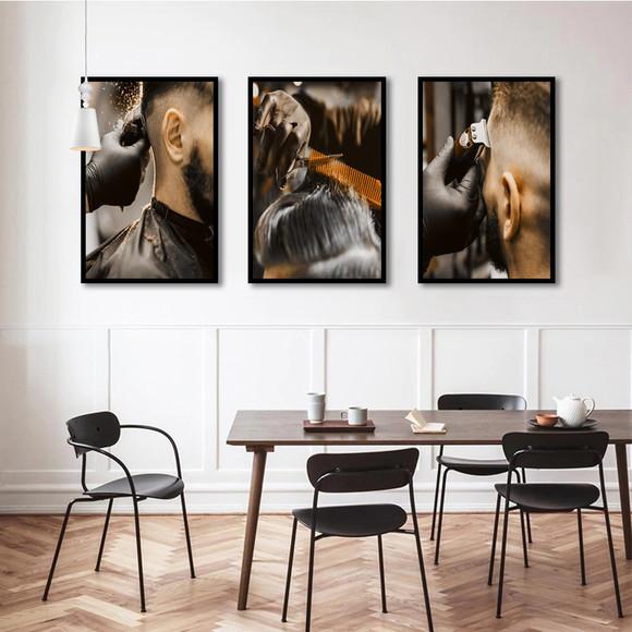 Kit 3 Quadros Decorativos Barbearia Masculino Com Moldura