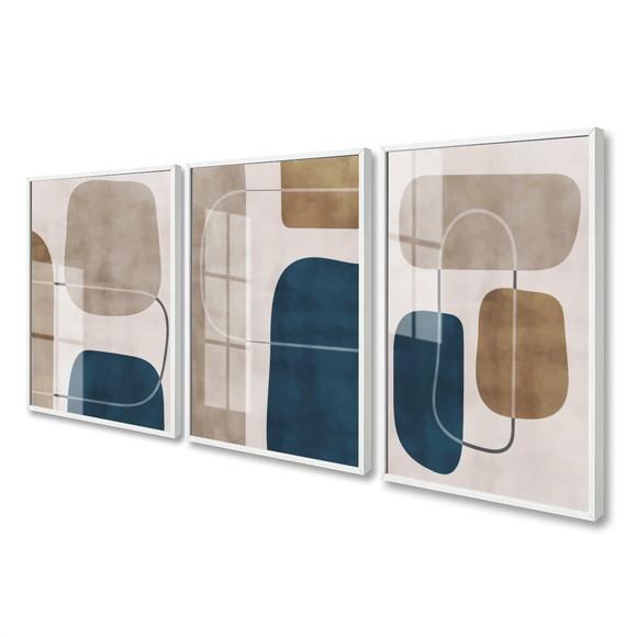 Kit 3 Quadros Decorativos Boho Moderno Formas Abstrato Vidro
