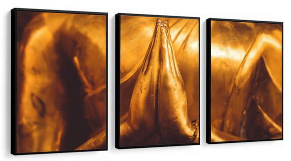 Kit 3 Quadros Decorativos Buda Dourado Meditação Com Moldura