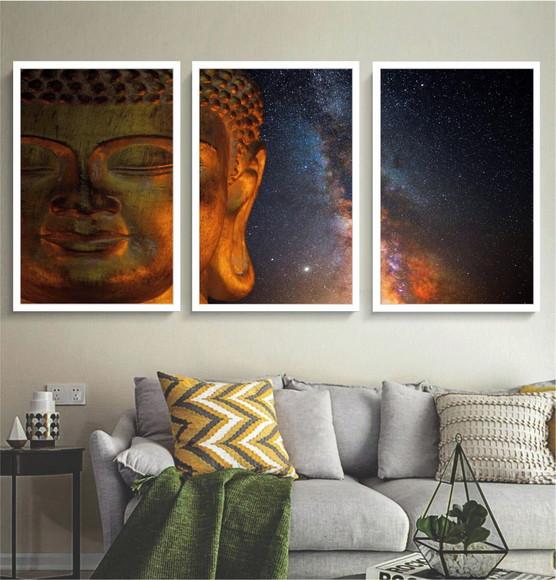 Kit 3 Quadros Decorativos Buda Meditação Moderno Com Moldura
