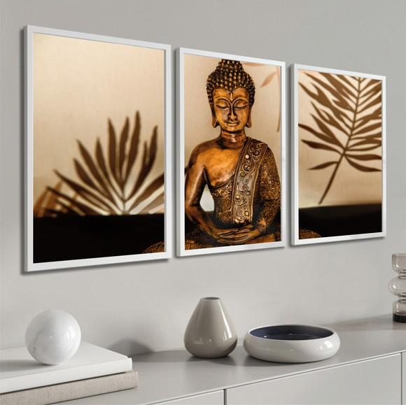 Kit 3 Quadros Decorativos Buda Meditação Para Quarto Moldura