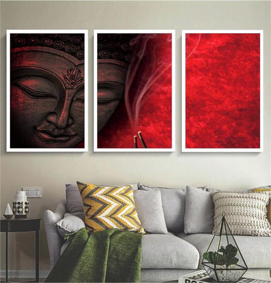 Kit 3 Quadros Decorativos Buda Meditação Para Sala Moldura
