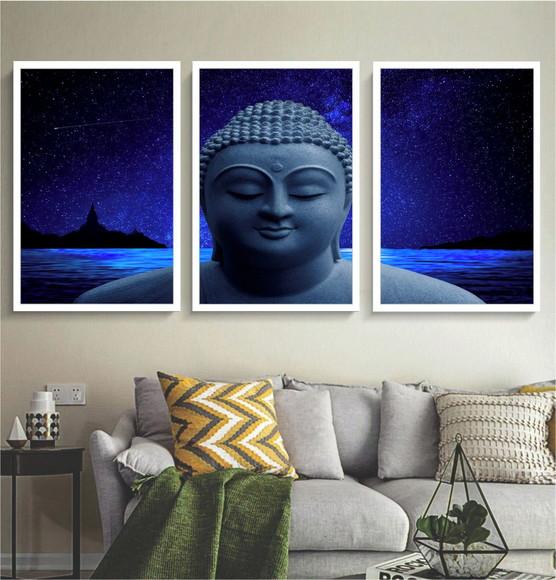 Kit 3 Quadros Decorativos Buda Meditação Para Sala Quarto