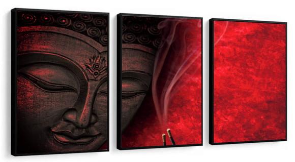 Kit 3 Quadros Decorativos Buda Meditação Quarto Sala Moldura
