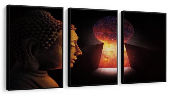 Kit 3 Quadros Decorativos Buda Meditação Quarto Sala Moldura