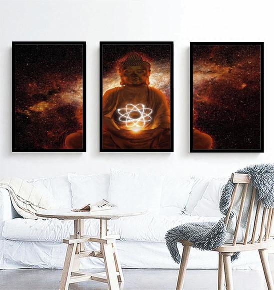 Kit 3 Quadros Decorativos Buda Meditação Rosto Com Moldura