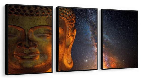 Kit 3 Quadros Decorativos Buda Paisagem Meditação Moldura