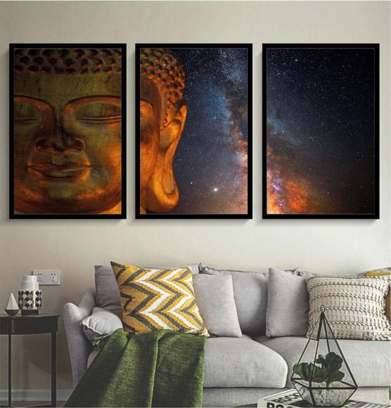 Kit 3 Quadros Decorativos Buda Paisagem Meditação Moldura