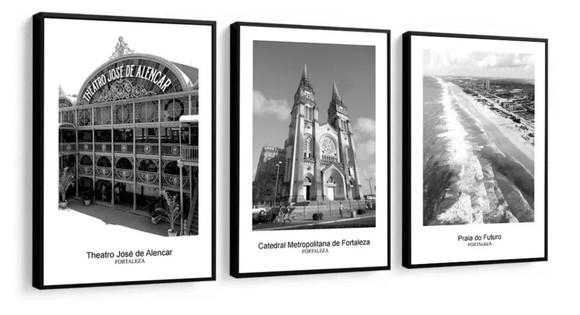 Kit 3 Quadros Decorativos Cidade Brasil Nordeste Com Moldura