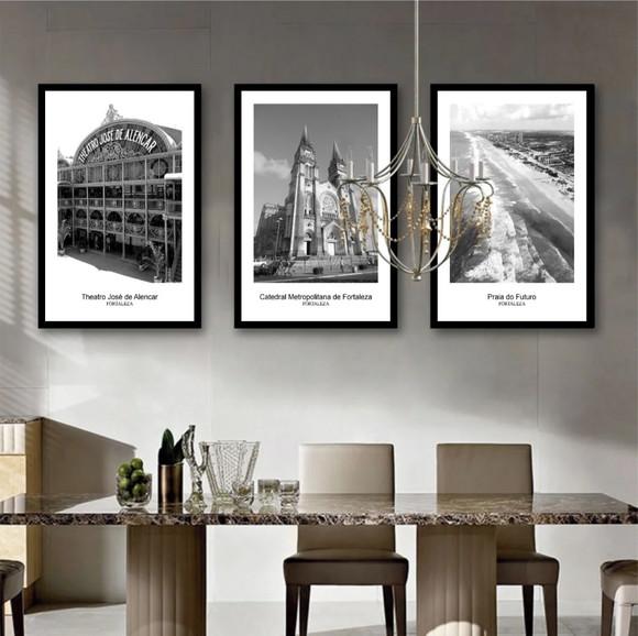 Kit 3 Quadros Decorativos Cidade Brasil Nordeste Com Moldura