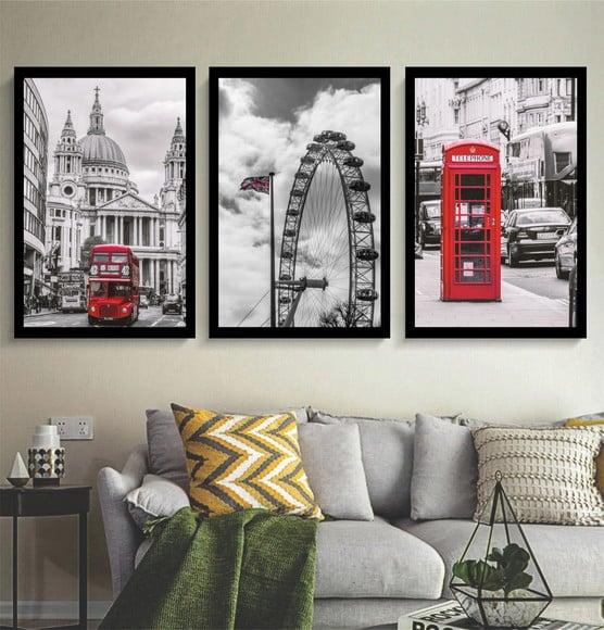 Kit 3 Quadros Decorativos Cidade Londres Inglaterra Conjunto