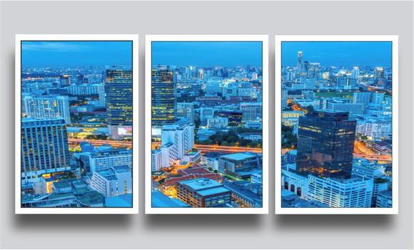 Kit 3 Quadros Decorativos Cidade Paisagem Sala Com Moldura