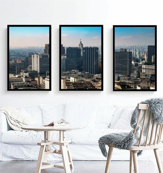 Kit 3 Quadros Decorativos Cidade São Paulo Cidade SP Moldura