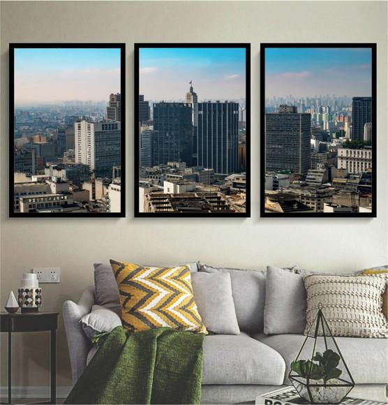 Kit 3 Quadros Decorativos Cidade São Paulo Cidade SP Moldura