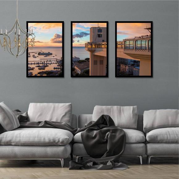 Kit 3 Quadros Decorativos Cidade Salvador Bahia Com Moldura