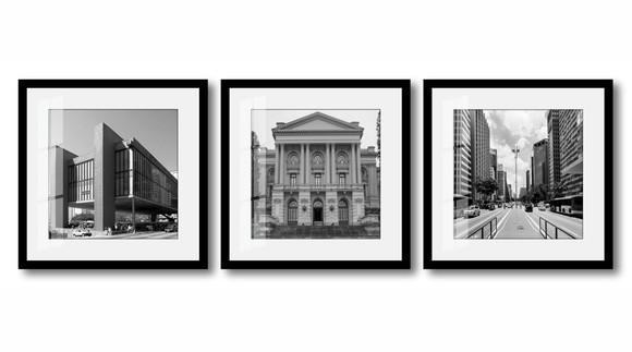Kit 3 Quadros Decorativos Cidade São Paulo Moldura e Vidro