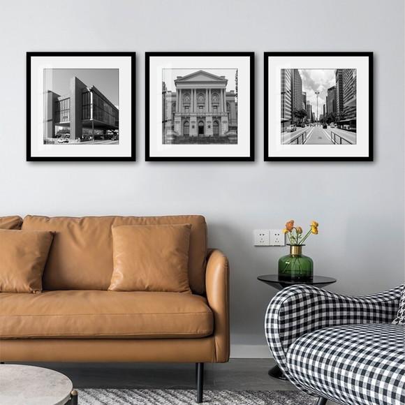 Kit 3 Quadros Decorativos Cidade São Paulo Moldura e Vidro