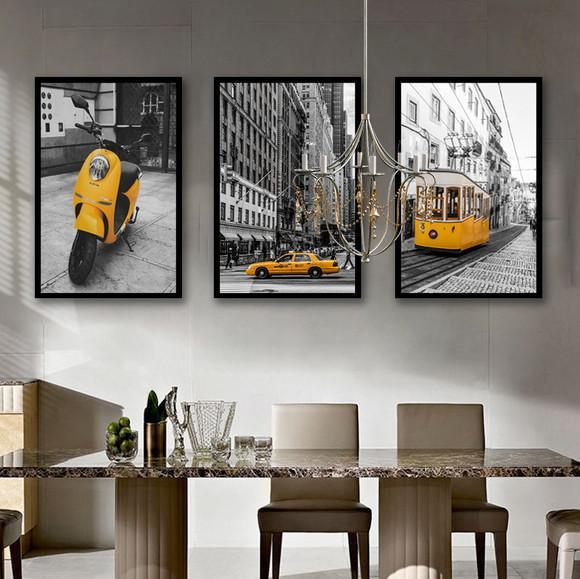 Kit 3 Quadros Decorativos Cidades Paisagem Para Sala Moldura