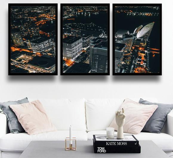 Kit 3 Quadros Decorativos Cidades São Paulo Conjunto Moldura