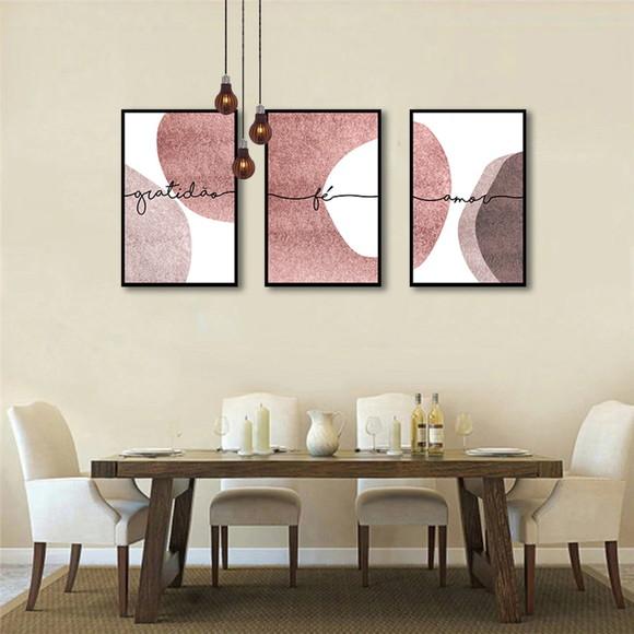 Kit 3 Quadros Decorativos Com Frases Abstratos Sala Molduras