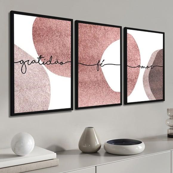 Kit 3 Quadros Decorativos Com Frases Abstratos Sala Molduras