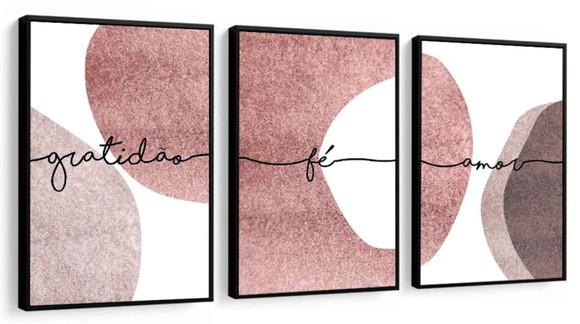 Kit 3 Quadros Decorativos Com Frases Abstratos Sala Molduras