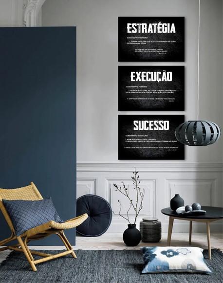 Kit 3 Quadros Decorativos Com Frases Home Office Com Moldura