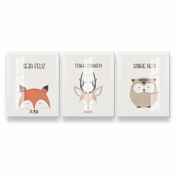 Kit 3 Quadros Decorativos Com Frases Infantil Moldura Vidro