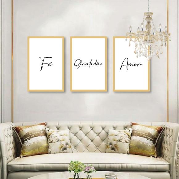 Kit 3 Quadros Decorativos Com Frases Para Sala Com Molduras