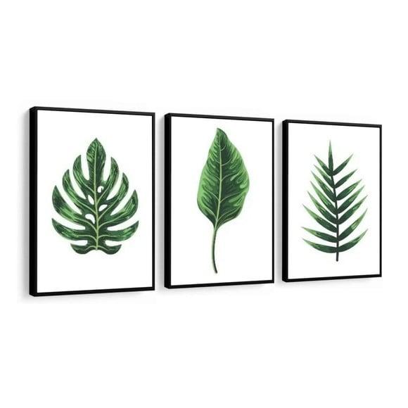 Kit 3 Quadros Decorativos Com Moldura Folhagem Verde Sala