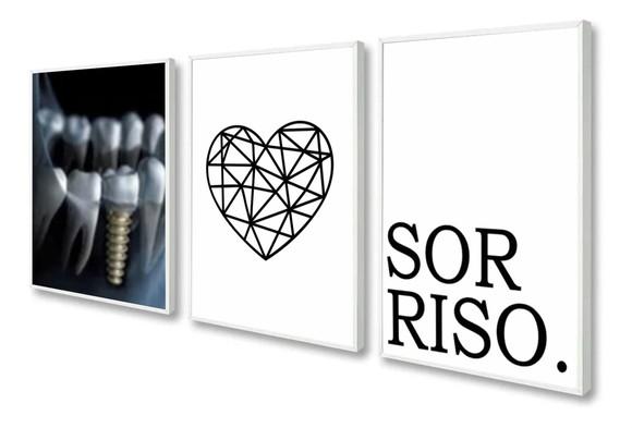 Kit 3 Quadros Decorativos Consultório Dentista Odontologia
