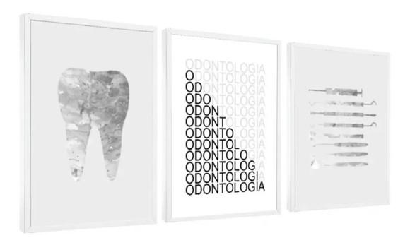 Kit 3 Quadros Decorativos Consultório Dentista Odontologia