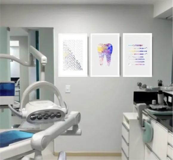 Kit 3 Quadros Decorativos Consultório Odontologia Dentista